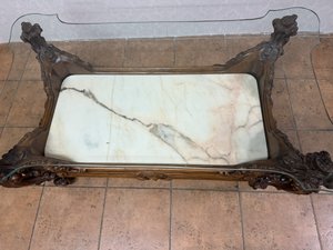 Konferenční stolek se skleněnou deskou a mramorem