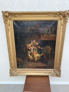 Obraz Gaston Quidousse – Krmení dobytka ve stáji