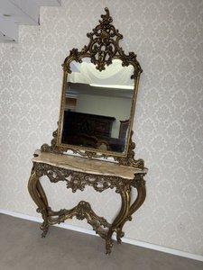 Konzolový stolek se zrcadlem, dřevo