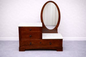 Toaletní stolek s oválným zrcadlem a mramorovými deskami, styl První republika